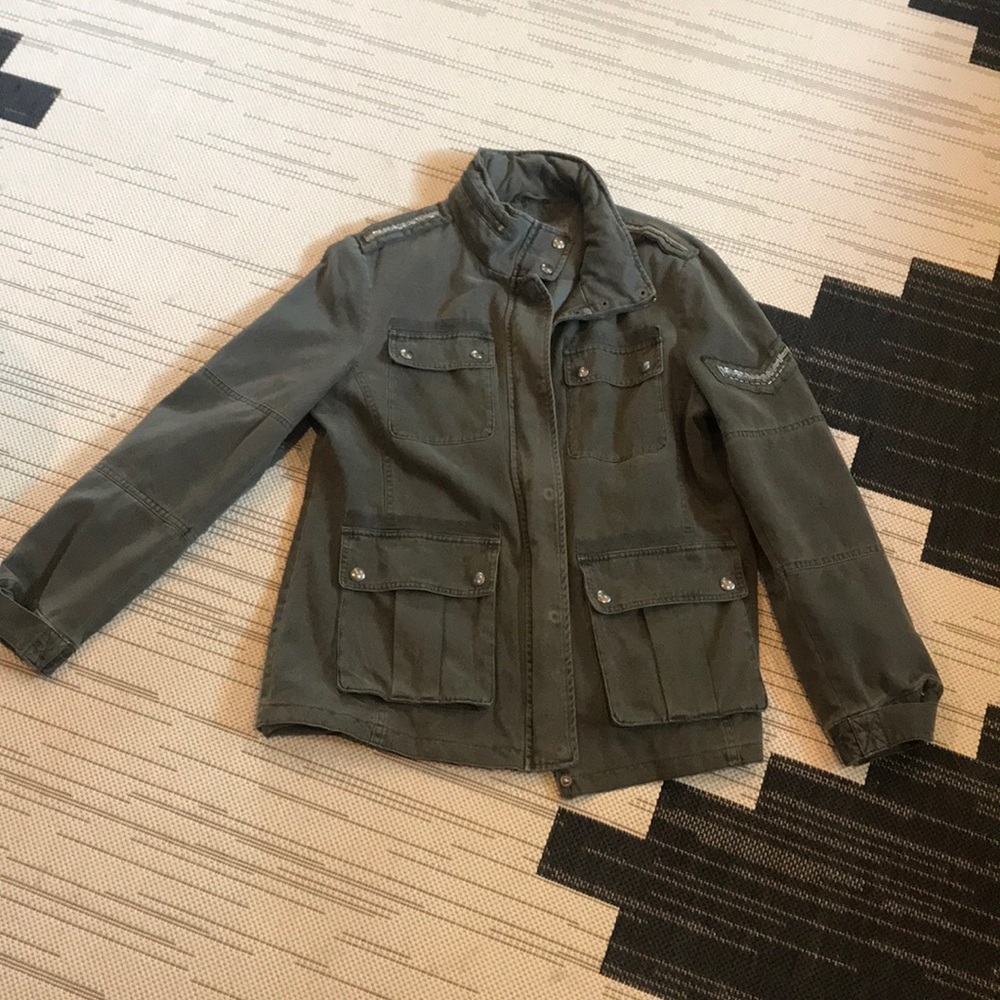 Army cargo style jacket with beaded accents